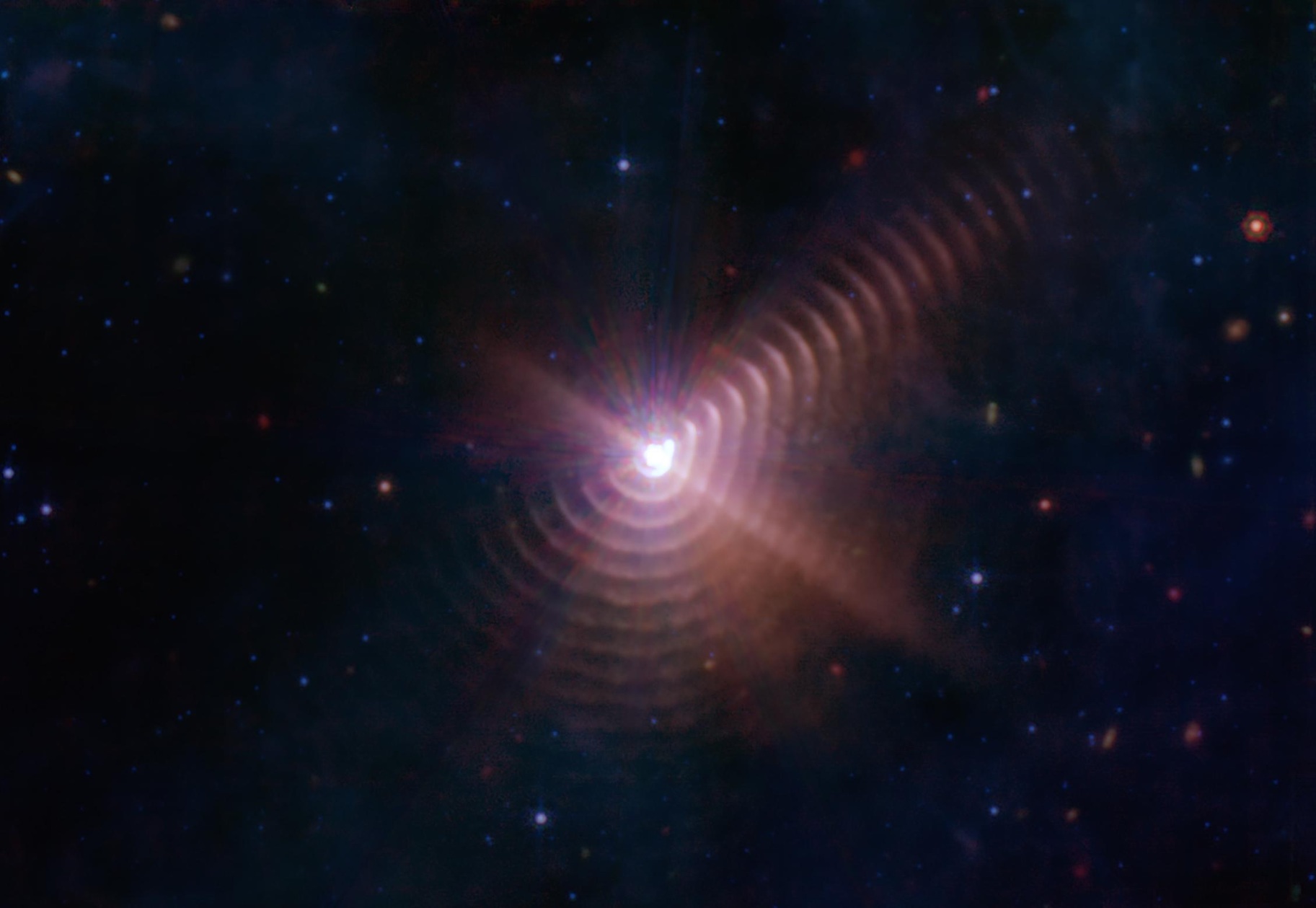 JWST captures light-year dust rings around dying binary star