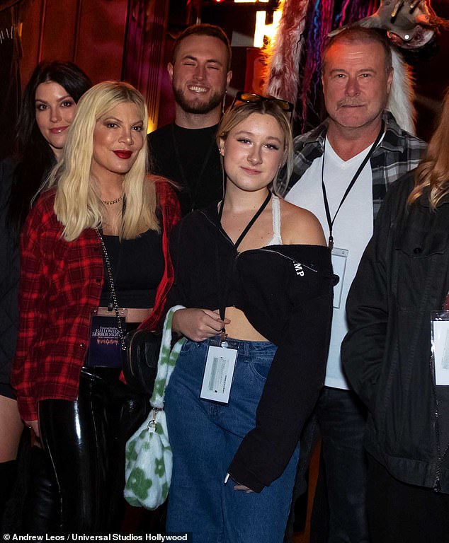 Back together: Tori Spelling and Dean McDermott made a very rare sighting together at a public event.  The married couple posed for a photo with their children as they attended Hollywood Horror Nights at Universal Studios in Los Angeles on Thursday